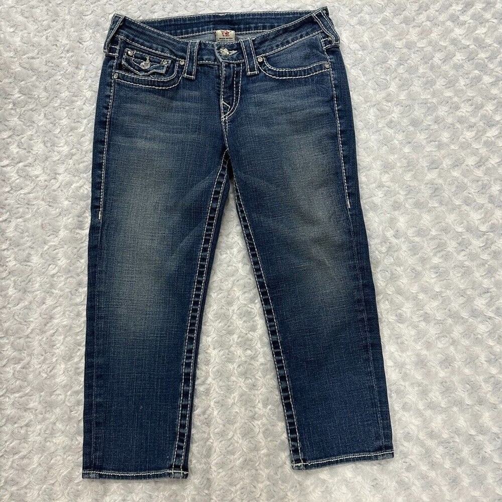 True Religion Jeans Womens Size 29 Blue Disco Lily Big T Capri Crop Rhinestone